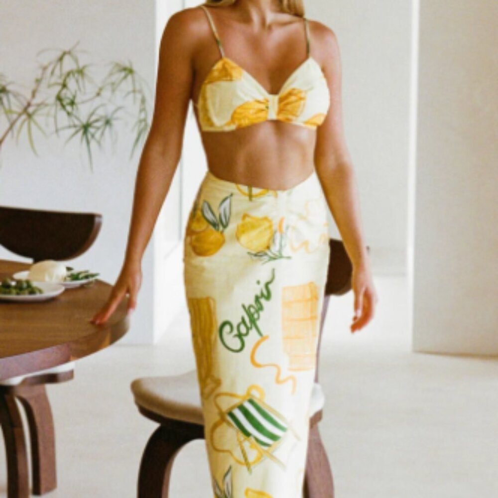 Sabo Skirt Yellow and Green Midi Skirt SET